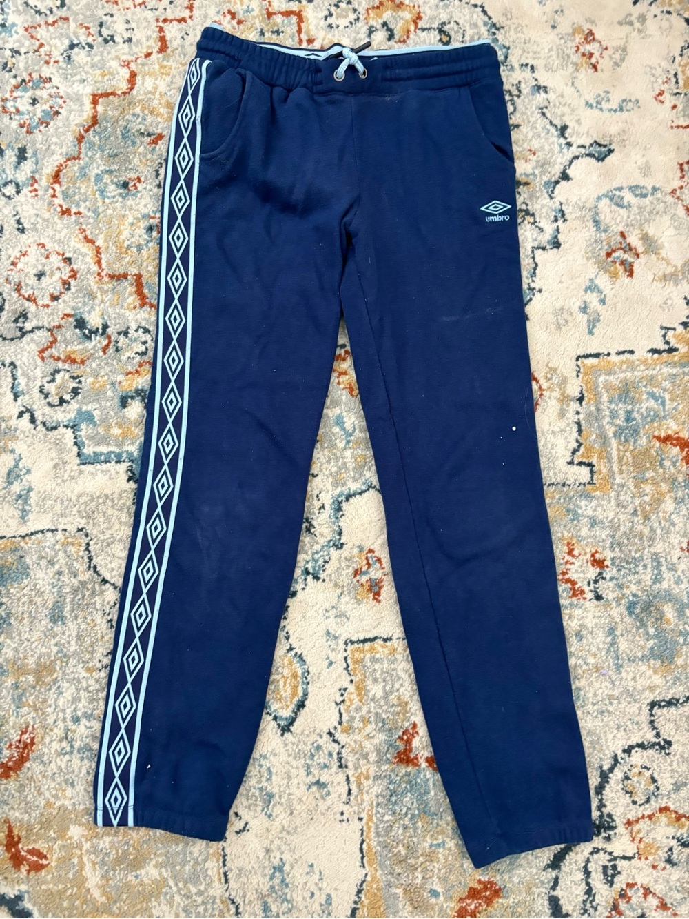 Umbro Navy Joggers with Light Blue Diamond Side Stripe